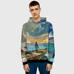 Толстовка-худи мужская Мальчик и лодка, цвет: 3D-черный — фото 2