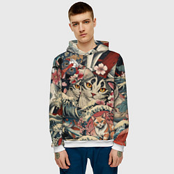 Толстовка-худи мужская Котики и рыбки в сакуре, цвет: 3D-белый — фото 2