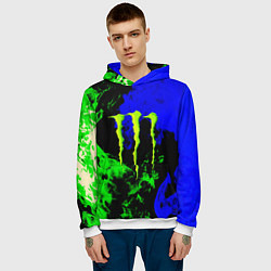 Толстовка-худи мужская Monster energy кислотный огонь, цвет: 3D-белый — фото 2