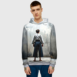 Толстовка-худи мужская Боец айкидо на сером, цвет: 3D-меланж — фото 2
