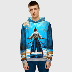 Толстовка-худи мужская Боец айкидо на синем, цвет: 3D-меланж — фото 2
