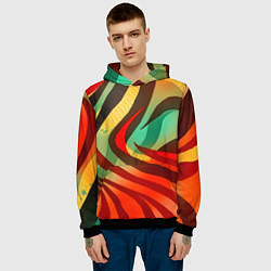 Толстовка-худи мужская Жаркая полосатая абстракция, цвет: 3D-черный — фото 2