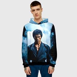 Толстовка-худи мужская Брюс Ли в дыму, цвет: 3D-черный — фото 2