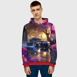 Толстовка-худи мужская БМВ и фиолетовые цветы, цвет: 3D-красный — фото 2