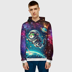Толстовка-худи мужская Котик в космосе с лазерным пистолетом, цвет: 3D-белый — фото 2