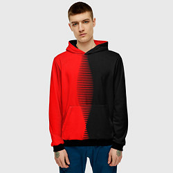 Толстовка-худи мужская Чёрно-красный пополам с переходом, цвет: 3D-черный — фото 2