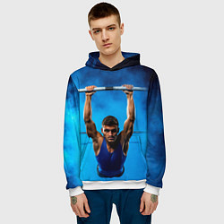 Толстовка-худи мужская Турникмен синий дым, цвет: 3D-белый — фото 2