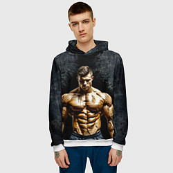 Толстовка-худи мужская Бодибилдер на черном, цвет: 3D-белый — фото 2