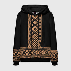 Толстовка-худи мужская Славянский золотой узор на черном - вышиванка руба, цвет: 3D-черный
