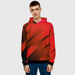 Толстовка-худи мужская Красно-коричневый абстрактные полосы, цвет: 3D-черный — фото 2
