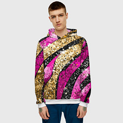 Толстовка-худи мужская Розовые и золотые полосы - текстура, цвет: 3D-белый — фото 2