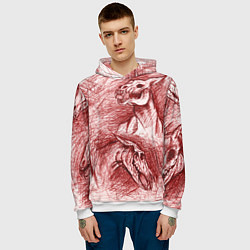 Толстовка-худи мужская Черепа лошадей - эскиз, цвет: 3D-белый — фото 2