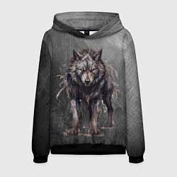Толстовка-худи мужская The fierce wolf, цвет: 3D-черный
