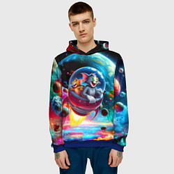 Толстовка-худи мужская Том и Джерри летят в ракете - нейроарт, цвет: 3D-синий — фото 2