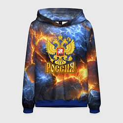 Толстовка-худи мужская Россия герб и огонь, цвет: 3D-синий