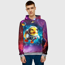 Толстовка-худи мужская Прикольный утёнок бравый космонавт - нейроарт, цвет: 3D-меланж — фото 2