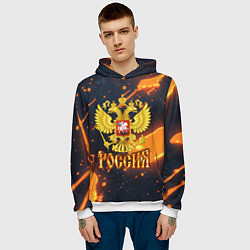 Толстовка-худи мужская Герб России и оранжевая лава, цвет: 3D-белый — фото 2