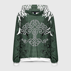 Мужская толстовка Древние руны и древо жизни с крыльями