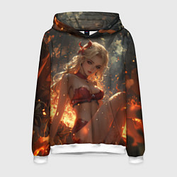 Толстовка-худи мужская Огненная аниме девушка, цвет: 3D-белый