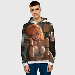 Толстовка-худи мужская Скромная рыжая девушка на диване, цвет: 3D-белый — фото 2
