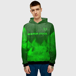 Толстовка-худи мужская Watch Dogs - green gradient посередине, цвет: 3D-черный — фото 2