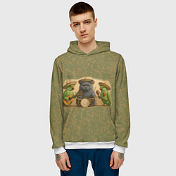 Толстовка-худи мужская Надежды маленький оркестрик в оливковом, цвет: 3D-белый — фото 2