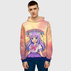 Толстовка-худи мужская Билли Айлиш в аниме стиле, цвет: 3D-синий — фото 2