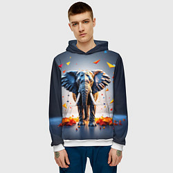 Толстовка-худи мужская Геометрический слон и цветные полигоны, цвет: 3D-белый — фото 2