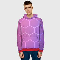 Толстовка-худи мужская Розовые неоновые соты, цвет: 3D-красный — фото 2