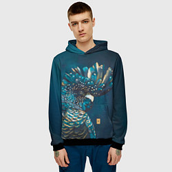 Толстовка-худи мужская Попугай акварельный - big picture, цвет: 3D-черный — фото 2
