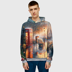 Толстовка-худи мужская Красная телефонная будка на набережной, цвет: 3D-меланж — фото 2