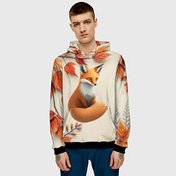 Толстовка-худи мужская Лис под осенними листьями, цвет: 3D-черный — фото 2