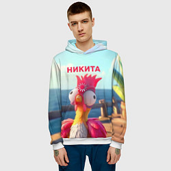 Толстовка-худи мужская Никита - загрузка - смешной петух, цвет: 3D-белый — фото 2