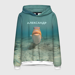 Толстовка-худи мужская Рыба - Александр, цвет: 3D-белый