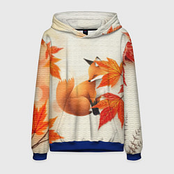 Толстовка-худи мужская Лиса под осенними листьями, цвет: 3D-синий