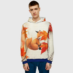 Толстовка-худи мужская Лиса под осенними листьями, цвет: 3D-синий — фото 2