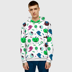 Толстовка-худи мужская Halloween light green pumpkin - паттерн, цвет: 3D-белый — фото 2