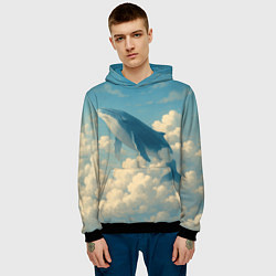 Толстовка-худи мужская Кит в облаках, цвет: 3D-черный — фото 2