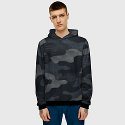 Толстовка-худи мужская Текстура - камуфляжная синяя ткань, цвет: 3D-черный — фото 2