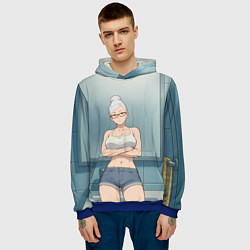 Толстовка-худи мужская Дандадан бабушка в ванной, цвет: 3D-синий — фото 2