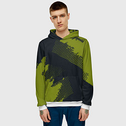 Толстовка-худи мужская Абстрактная текстура в зеленом, цвет: 3D-белый — фото 2