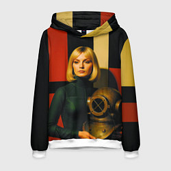 Толстовка-худи мужская Девушка с водолазным шлемом ретрофутуризм поп-арт, цвет: 3D-белый