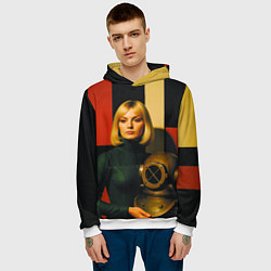 Толстовка-худи мужская Девушка с водолазным шлемом ретрофутуризм поп-арт, цвет: 3D-белый — фото 2