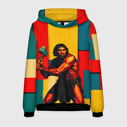 Толстовка-худи мужская Неандерталец поп-арт, цвет: 3D-черный