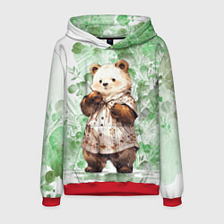 Толстовка-худи мужская Акварельный мишка, цвет: 3D-красный
