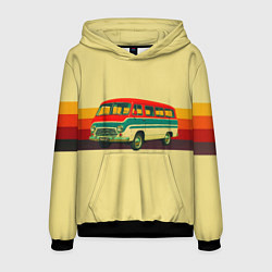 Толстовка-худи мужская Ретро автобус РАФ-977 поп-арт, цвет: 3D-черный