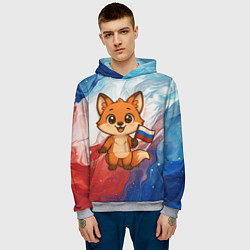 Толстовка-худи мужская Лисенок с флагом России, цвет: 3D-меланж — фото 2