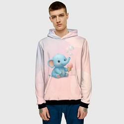 Толстовка-худи мужская Маленький слоненок с мороженым пускает пузыри, цвет: 3D-черный — фото 2