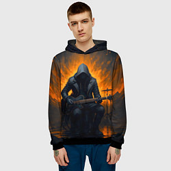 Толстовка-худи мужская Гитарист играющий в пламени, цвет: 3D-черный — фото 2