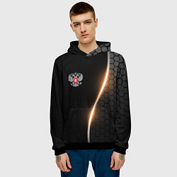 Толстовка-худи мужская Герб России и неоновая линия, цвет: 3D-черный — фото 2